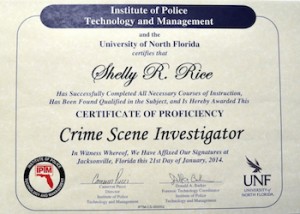 Shelly Rice Crime Scene Investigator Certificate Of Proficiency