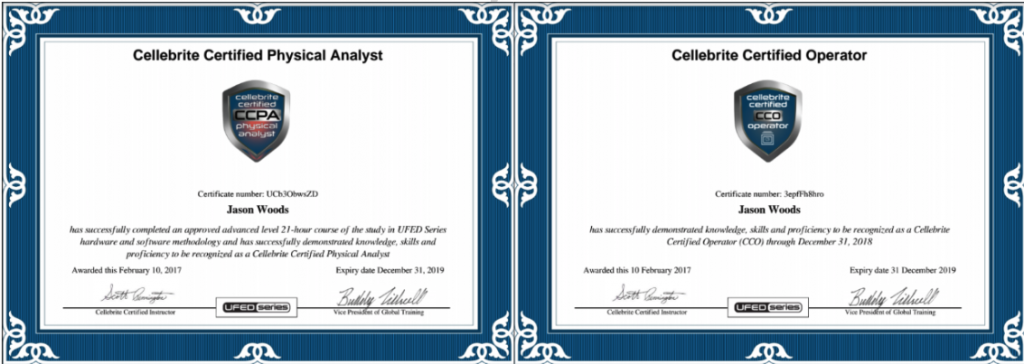 Cellebrite Certificates Digital Investigation - SRI